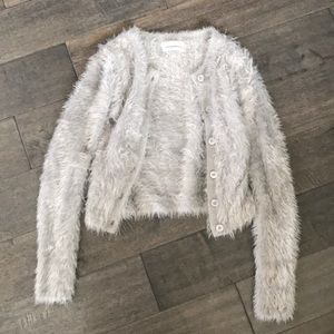 MUST GO !!! Super fuzzy and soft grey cardigan!